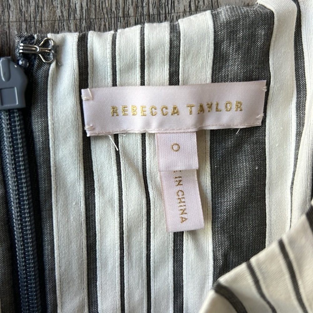Rebecca Taylor Dress White Gray Striped Cotton Sleeveless Empire Waist Size 0 - Picture 3 of 11